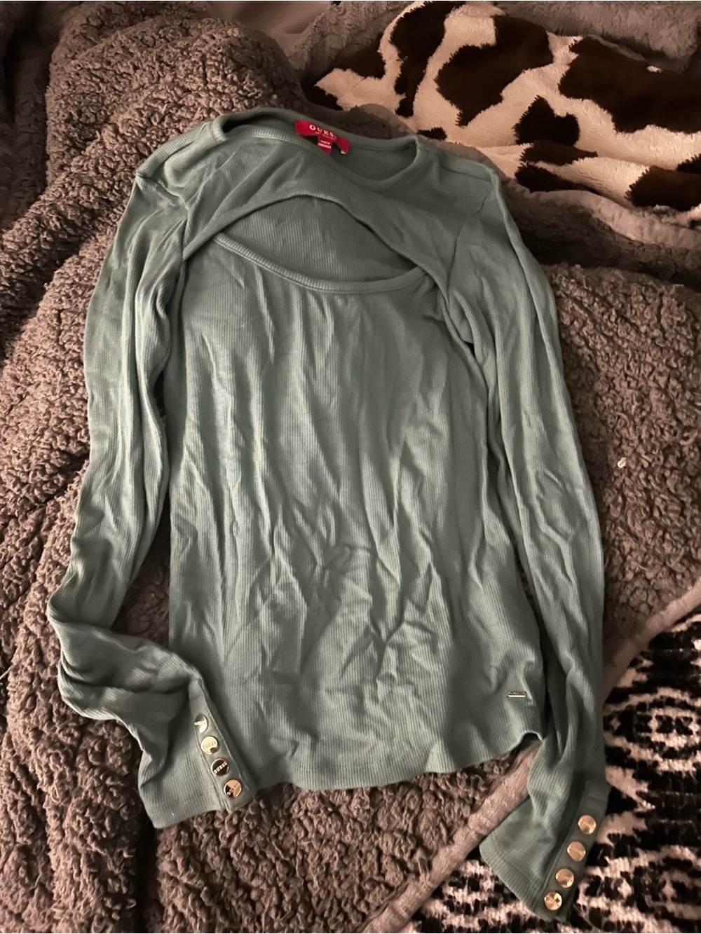 Guess green long sleeve top med